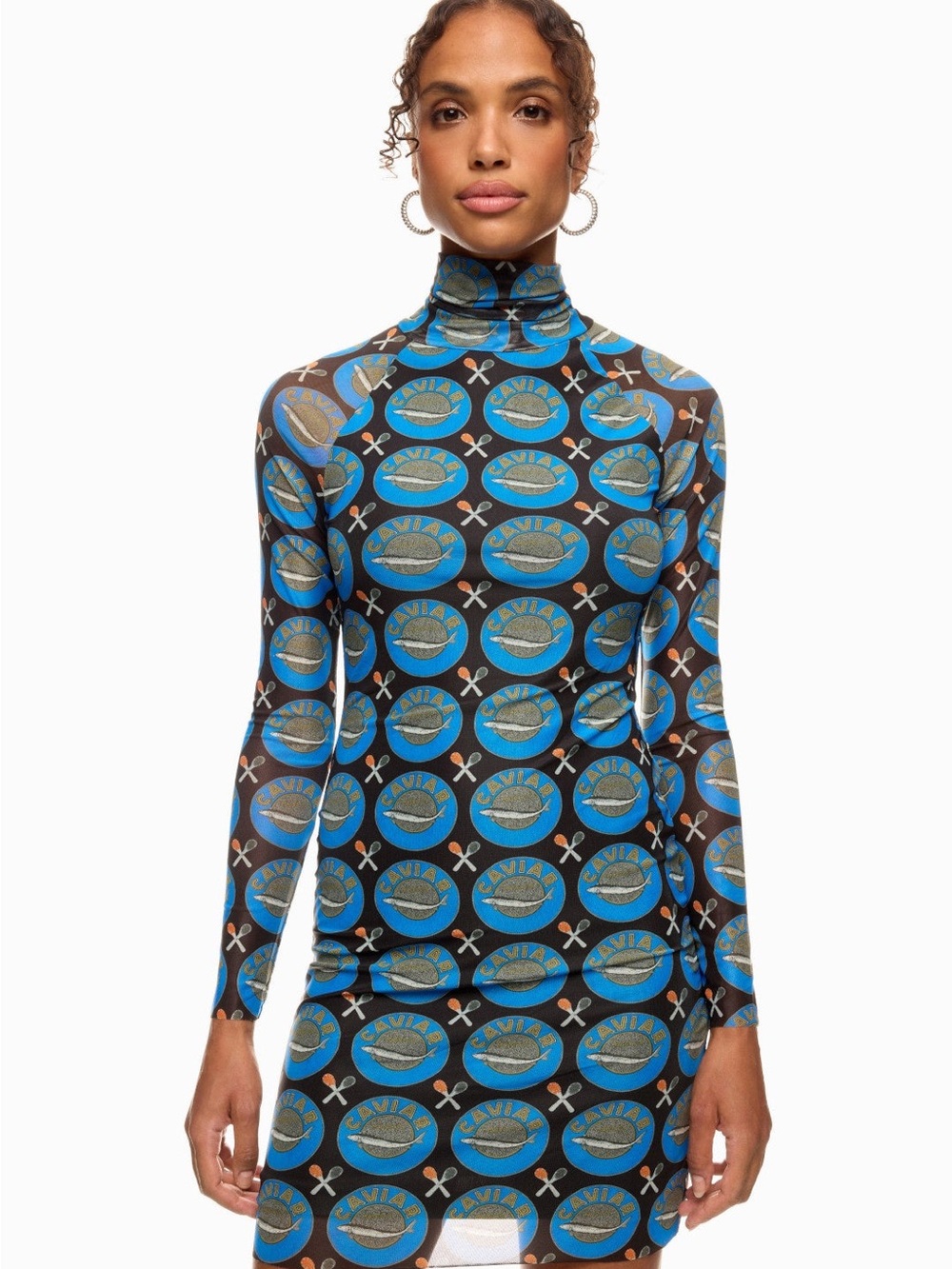 Rachel Antonoff Blue & Black Printed Turtleneck Mini Dress size M MSRP $300